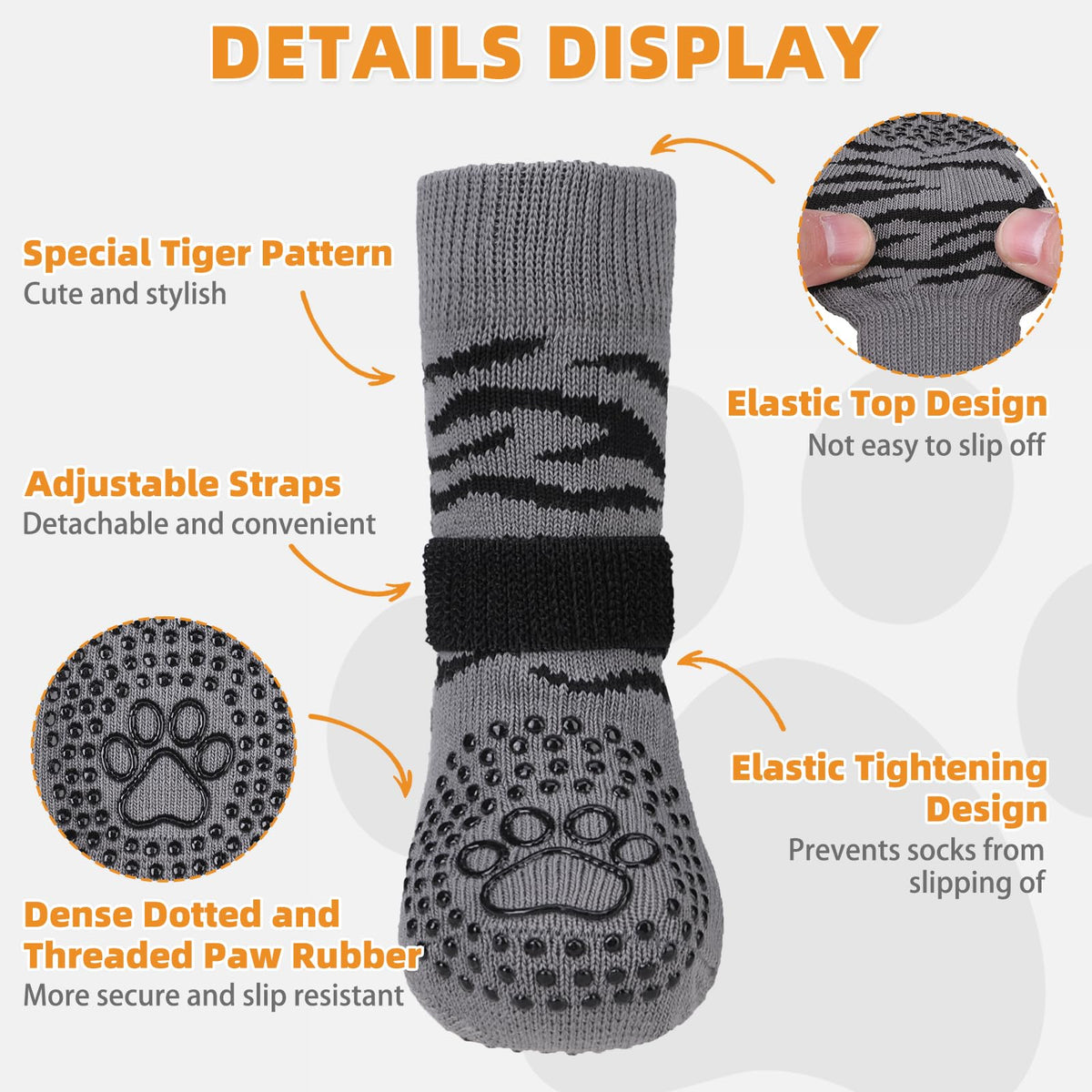 Anti Slip Dog Socks for Hot (Tiger Grey / Small/Medium)