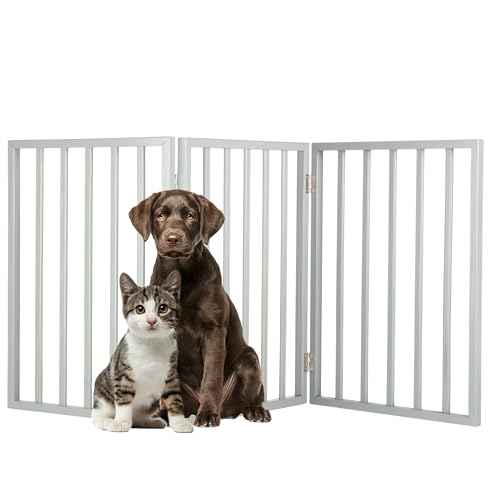 Pet Gate - 3-Panel Indoor Foldable Dog Fence for Stairs, Hallways, or Doorways - 54x24-Inch Retractable Wood Freestanding Dog Gates by PETMAKER (Gray) (Gray / 3 Panel)