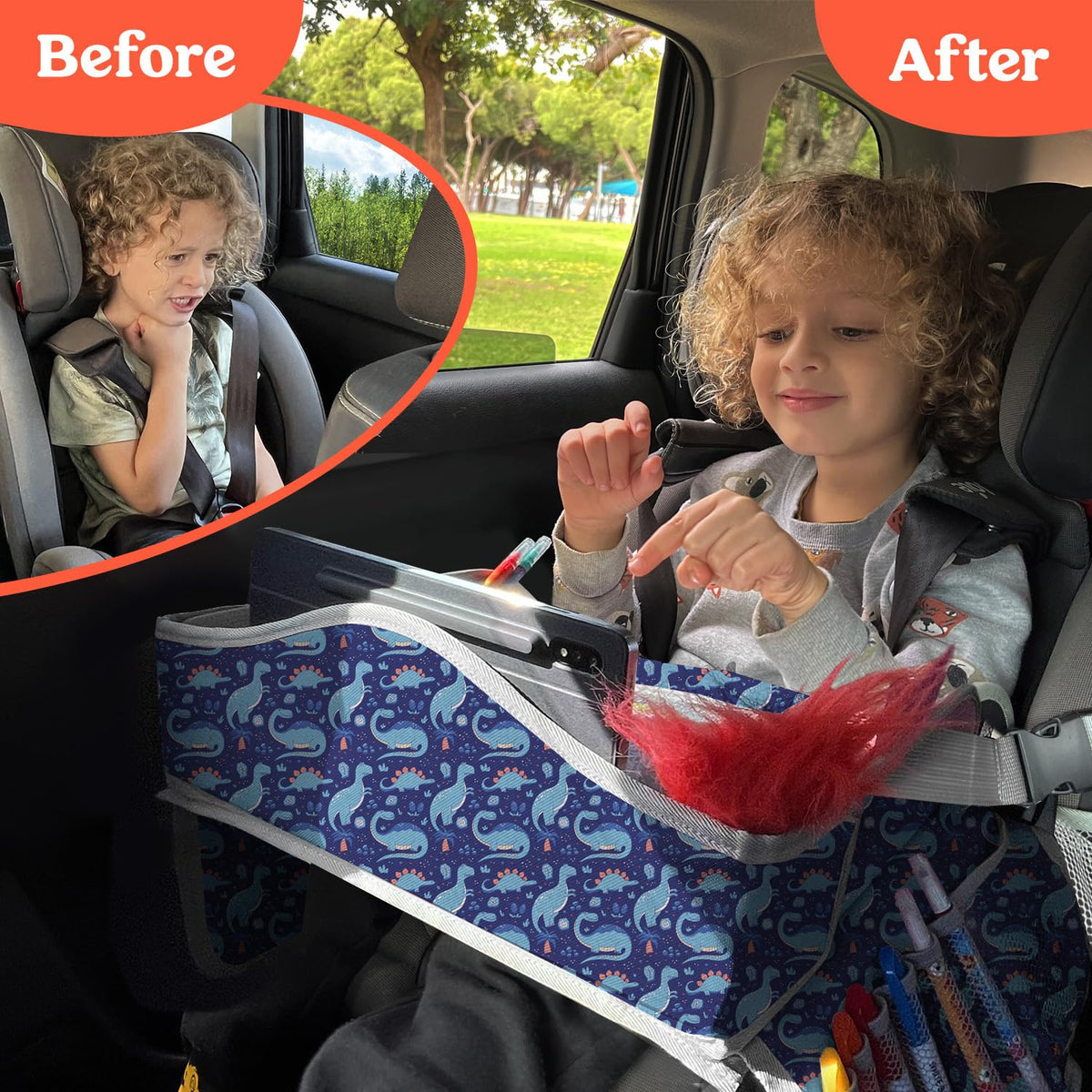 Kids Travel Tray for Car (Blue Dinosaur)