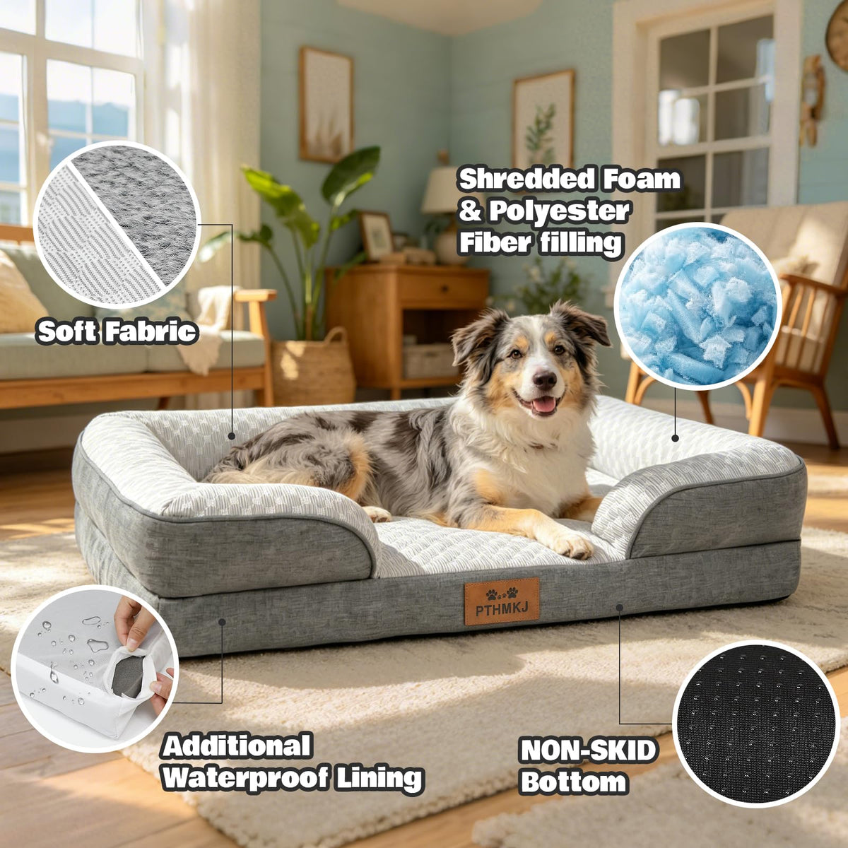 Orthopedic Extra Large Dog Bed (Dark Grey / 44.0" L x 31.5" W x 7.5" Th)