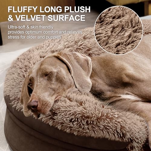 Fluffy Orthopedic Dog Beds for Large & Extra Large Dogs (Brown / 44.0"Lx32.6"Wx7.6"H)