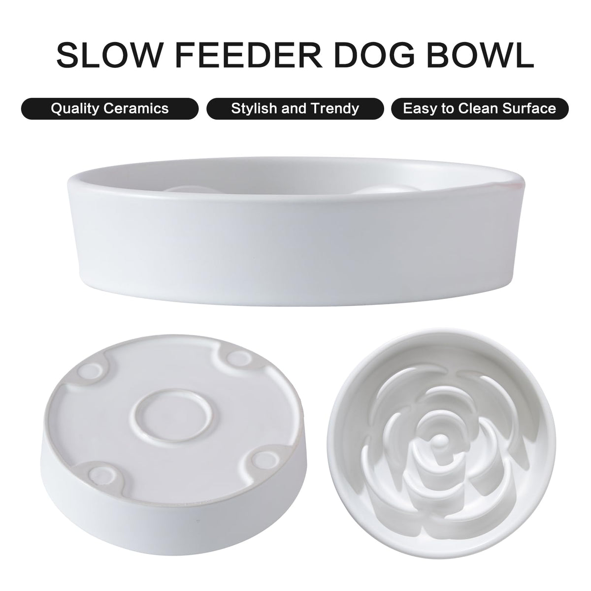 8.25'' Ceramic Slow Feeder Dog Bowls (8.25 inch / White)
