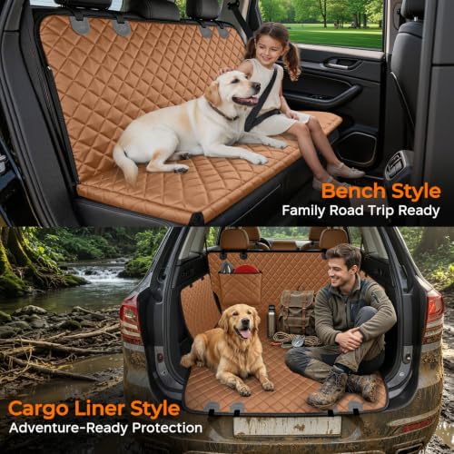Dog Car Seat Cover for Back Seat (Tan / Standard - 54" Length)