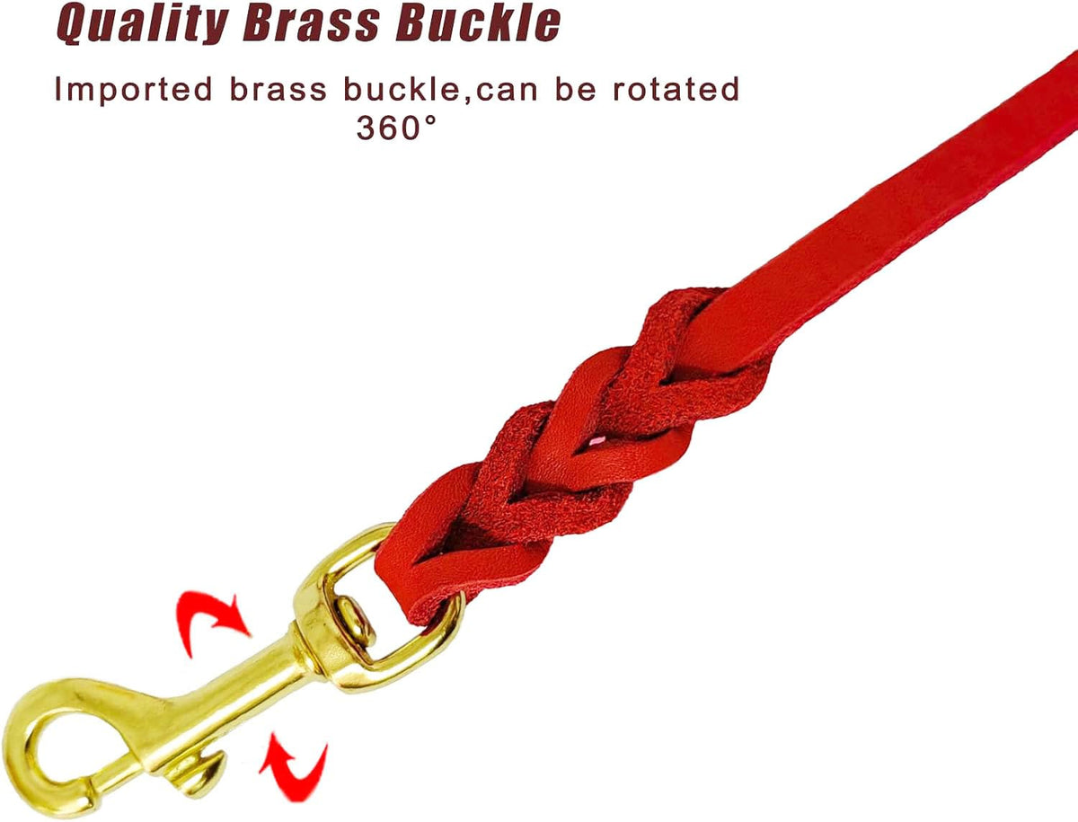 Leather Dog Leash (6 ft x 1/2 inch / Red)