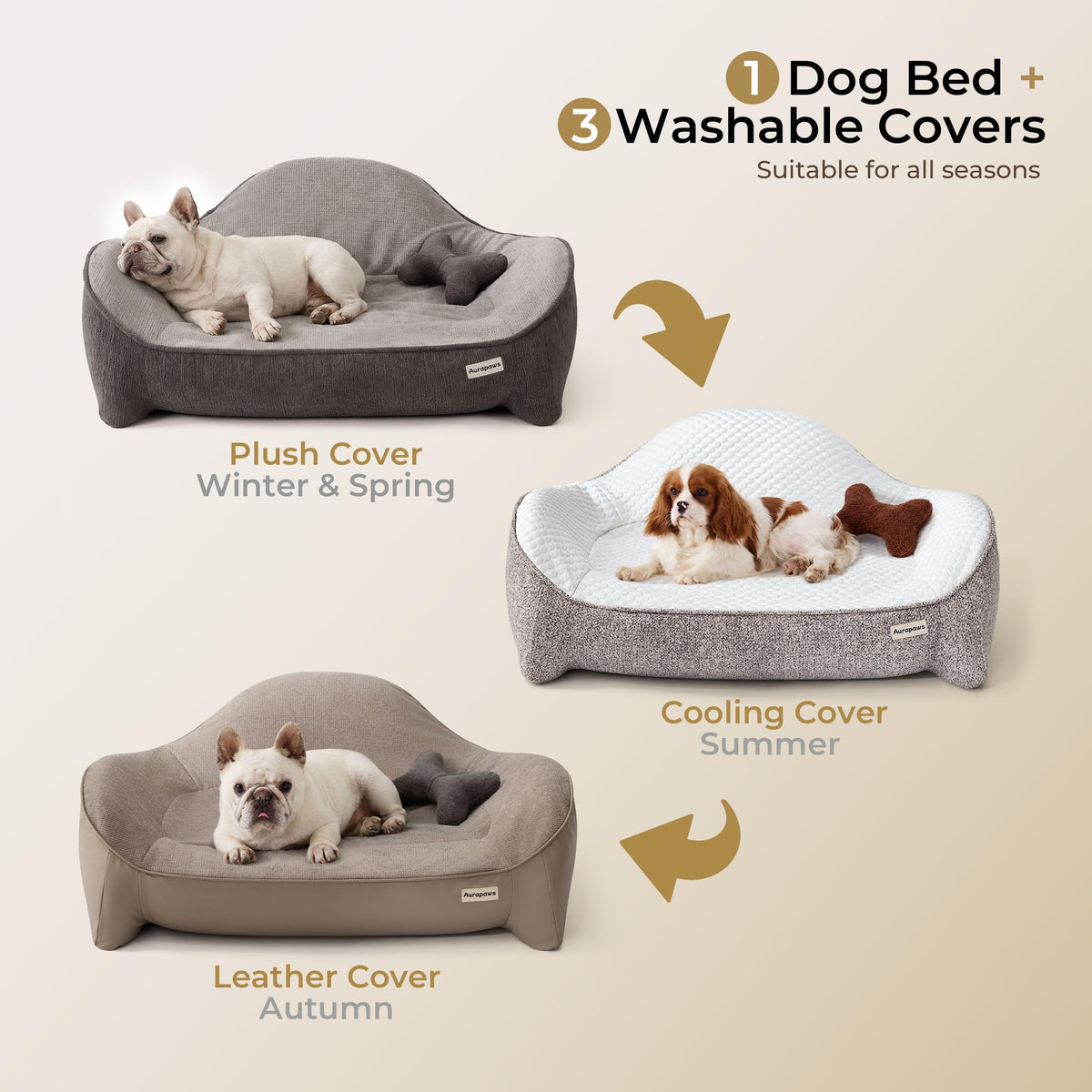 Dog Bed for Medium Sized Dog (Leather-Grey-Light Grey / 36"L x 27"W x 14.17"Th)