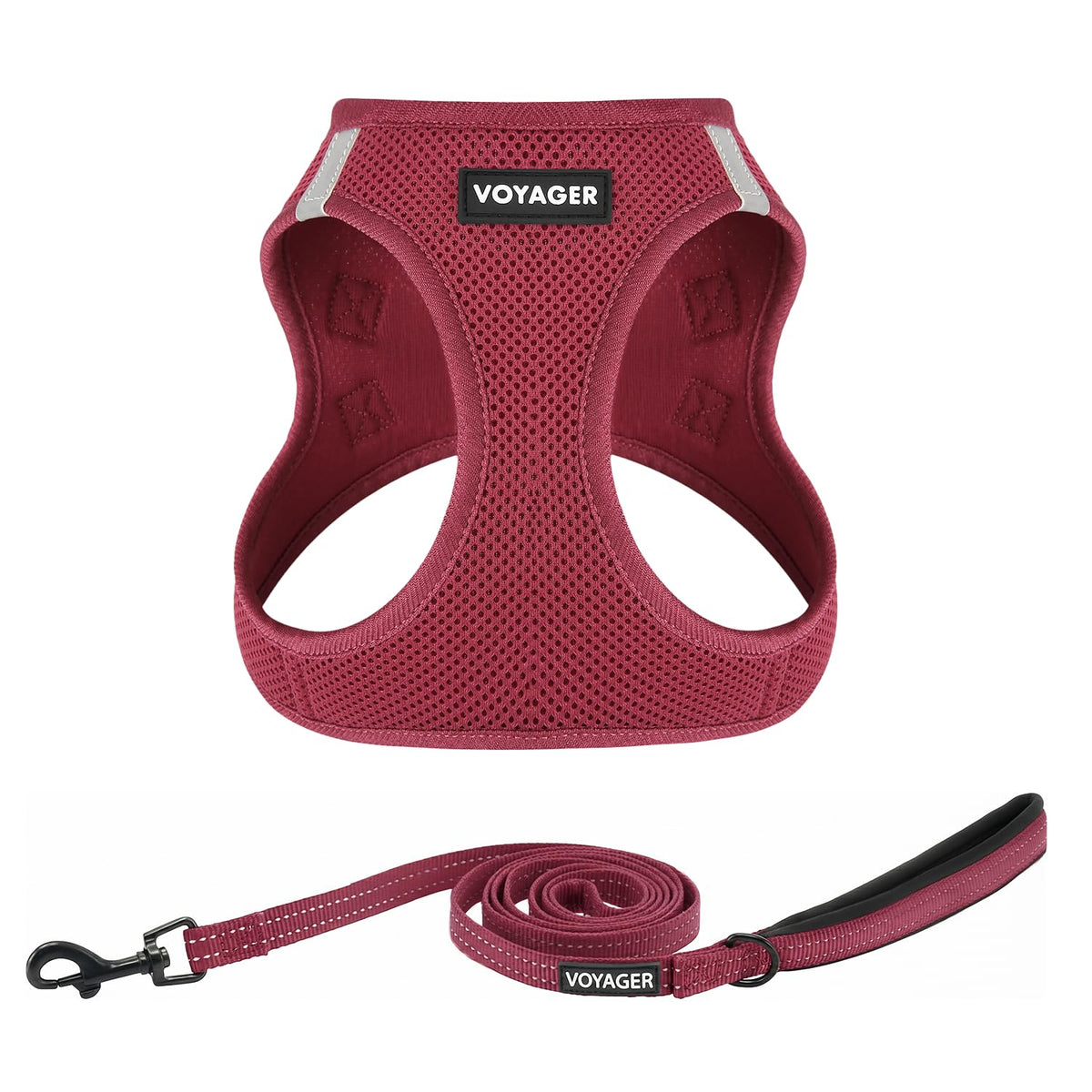 Voyager Step in Air All Weather Mesh Harness and Reflective Dog 5ft Leash Combo with Neoprene Handle (Burgundy / XXXS (Chest: 11 - 12"))