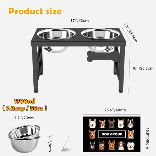10" Elevated Dog Bowls (Black-L, Slow Feeder / Height:10inch)