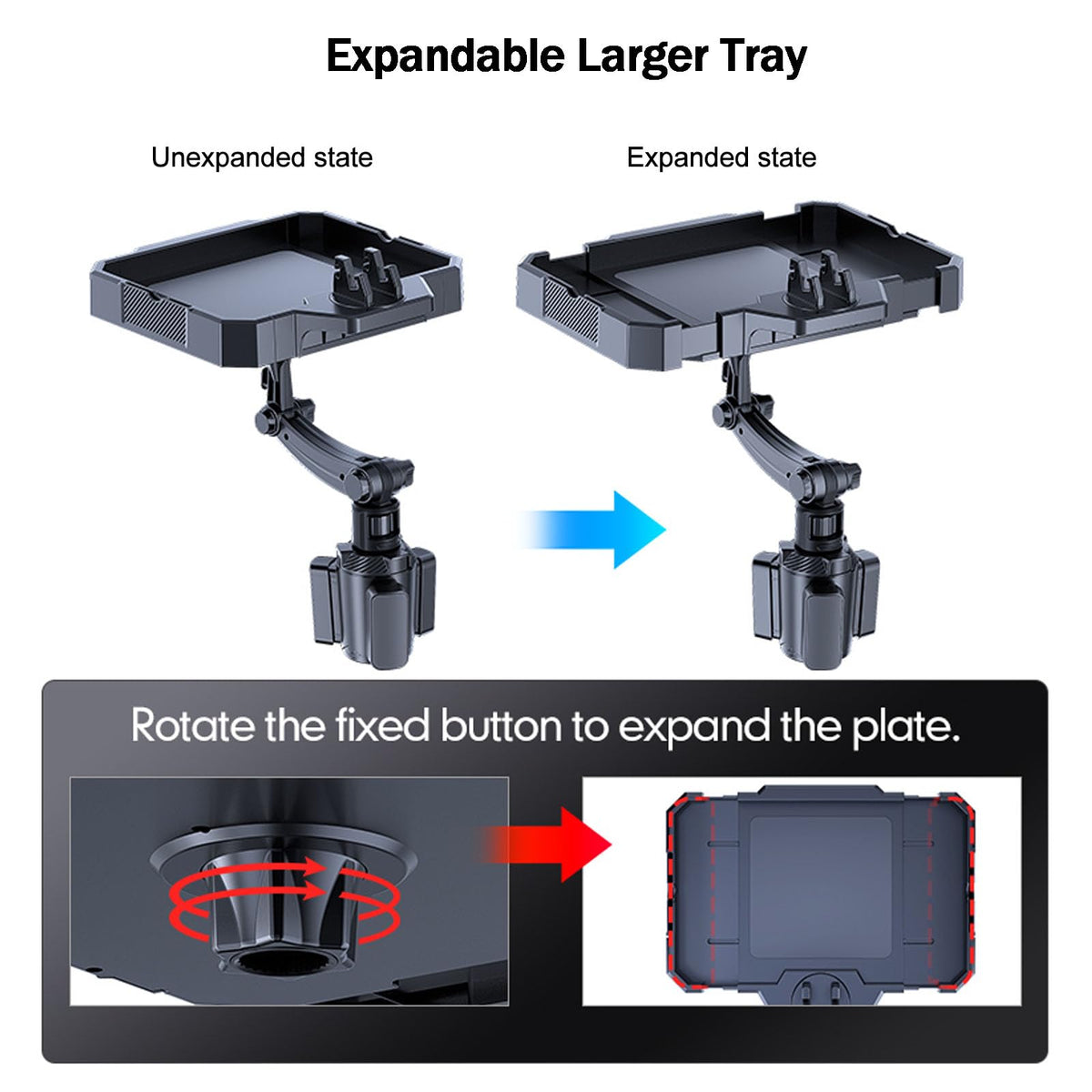360° Rotating Car Cup Holder Tray 9 (Larger Tray)