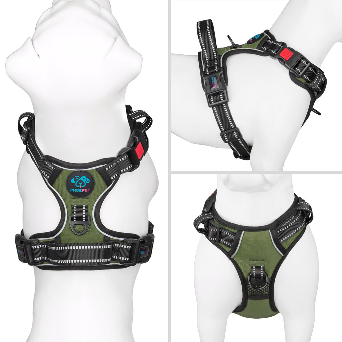 No Pull Dog Harness with Handle Front & Back Clip (Medium / Misty Green)