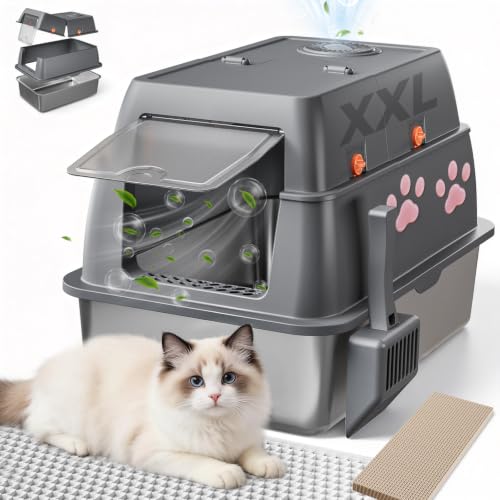 XXL Stainless Steel Cat Litter Box with Lid (Dark Gray / 23" L × 16" W × 18" H)