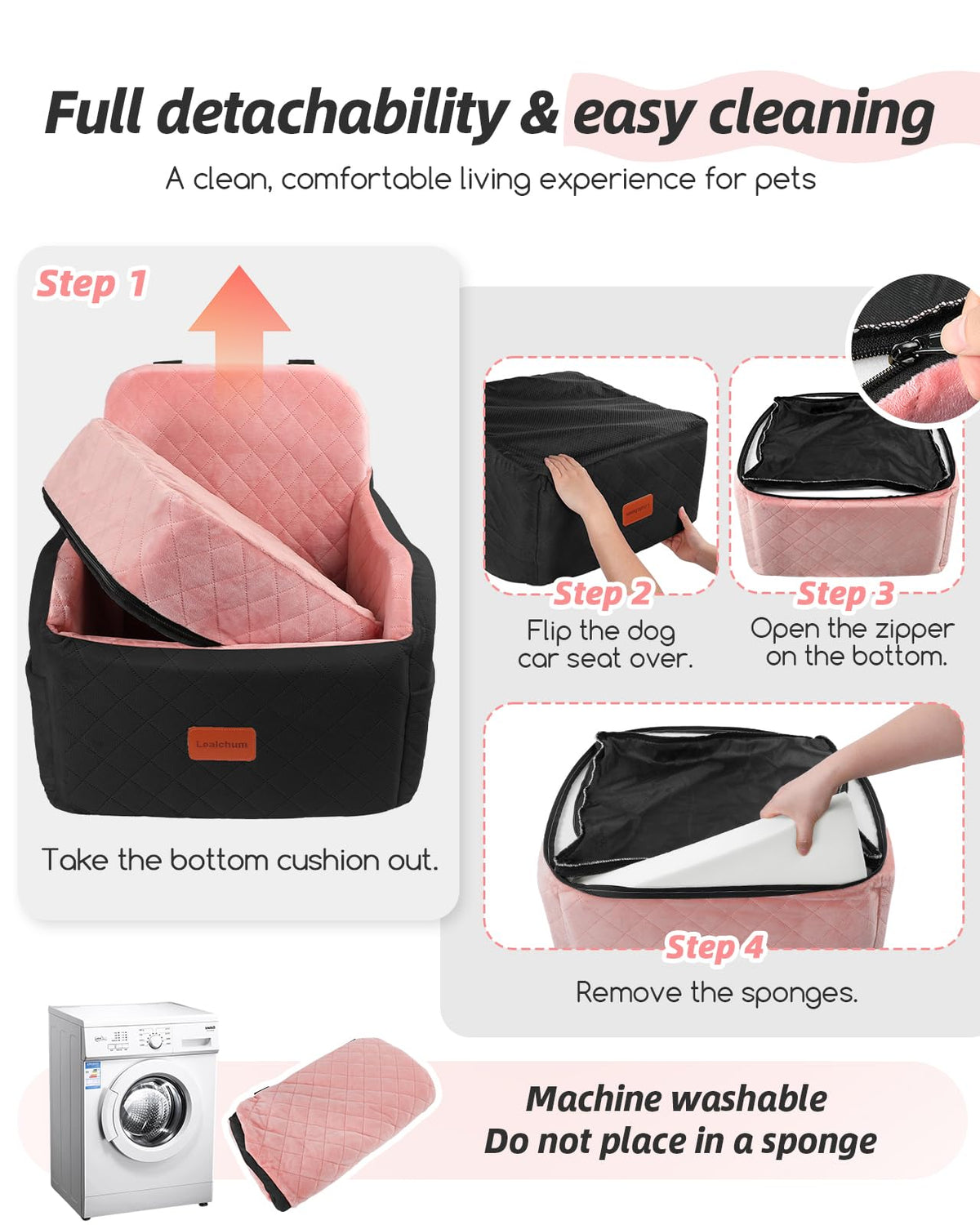 Dog Booster Car Seat for Small (Black/Pink / Medium)