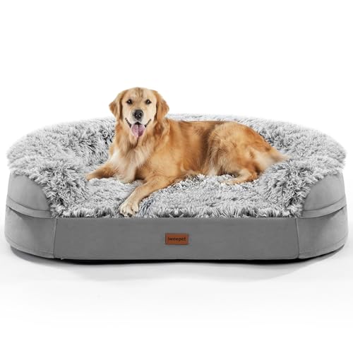 Fluffy Calming Orthopedic Dog Beds for Large & Extra Large Dogs (Grey / 44.0"Lx32.6"Wx7.6"H)