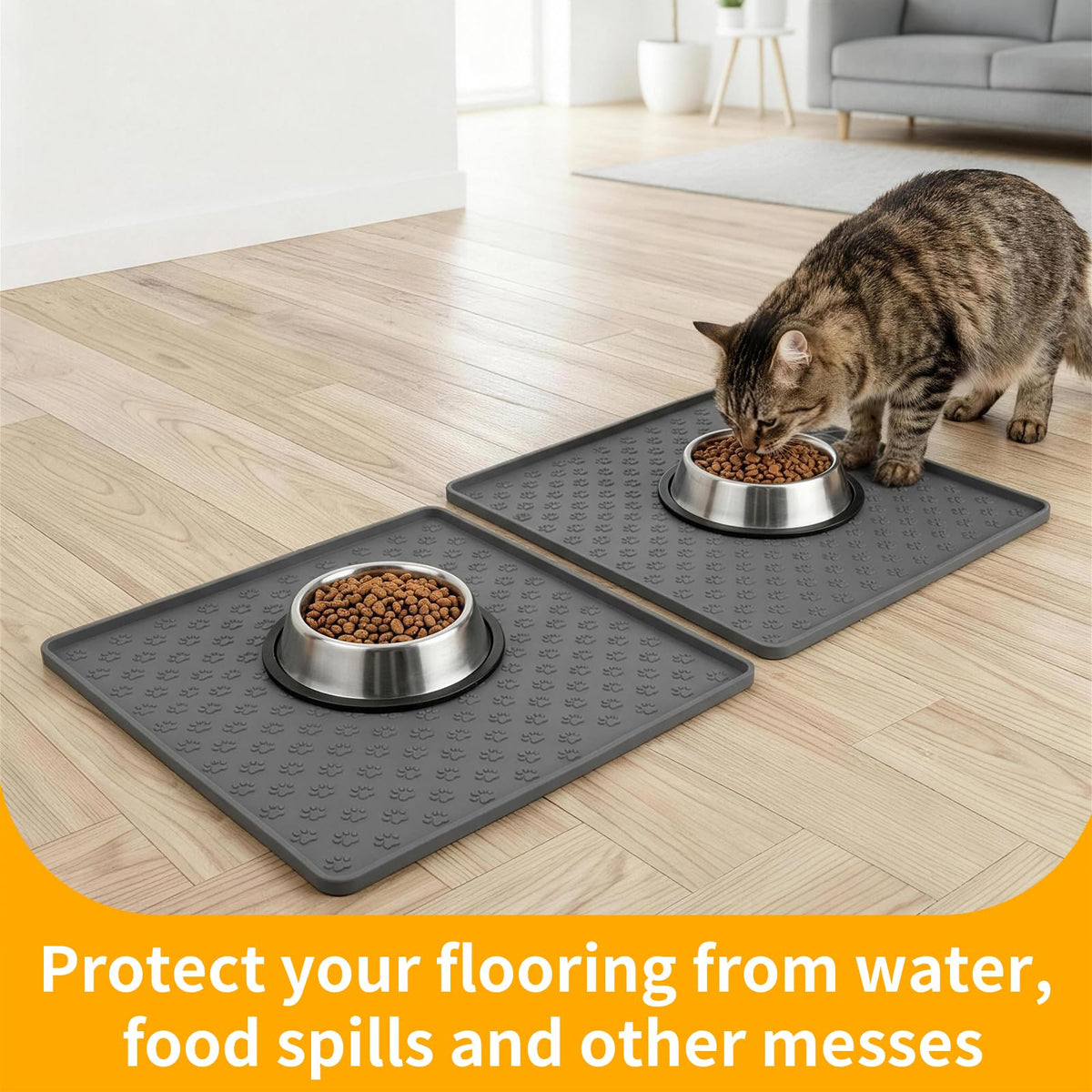 2 Pack Grey Pet Placemat for Dog and Cat (11.8"L x 11.8"W - 2 Pack / Grey)
