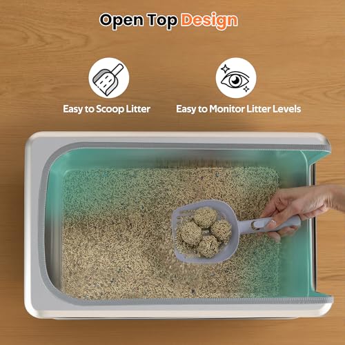 Stainless Steel Litter Box with Metal Lid and Scoop (XXL-:22.8"x14.6"x15.7")