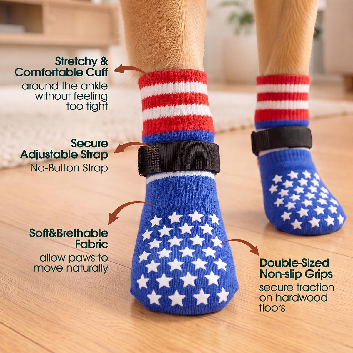 2 Pairs Anti Slip Dog Socks with Grips (S(paw width: 1.89"） / Blue)