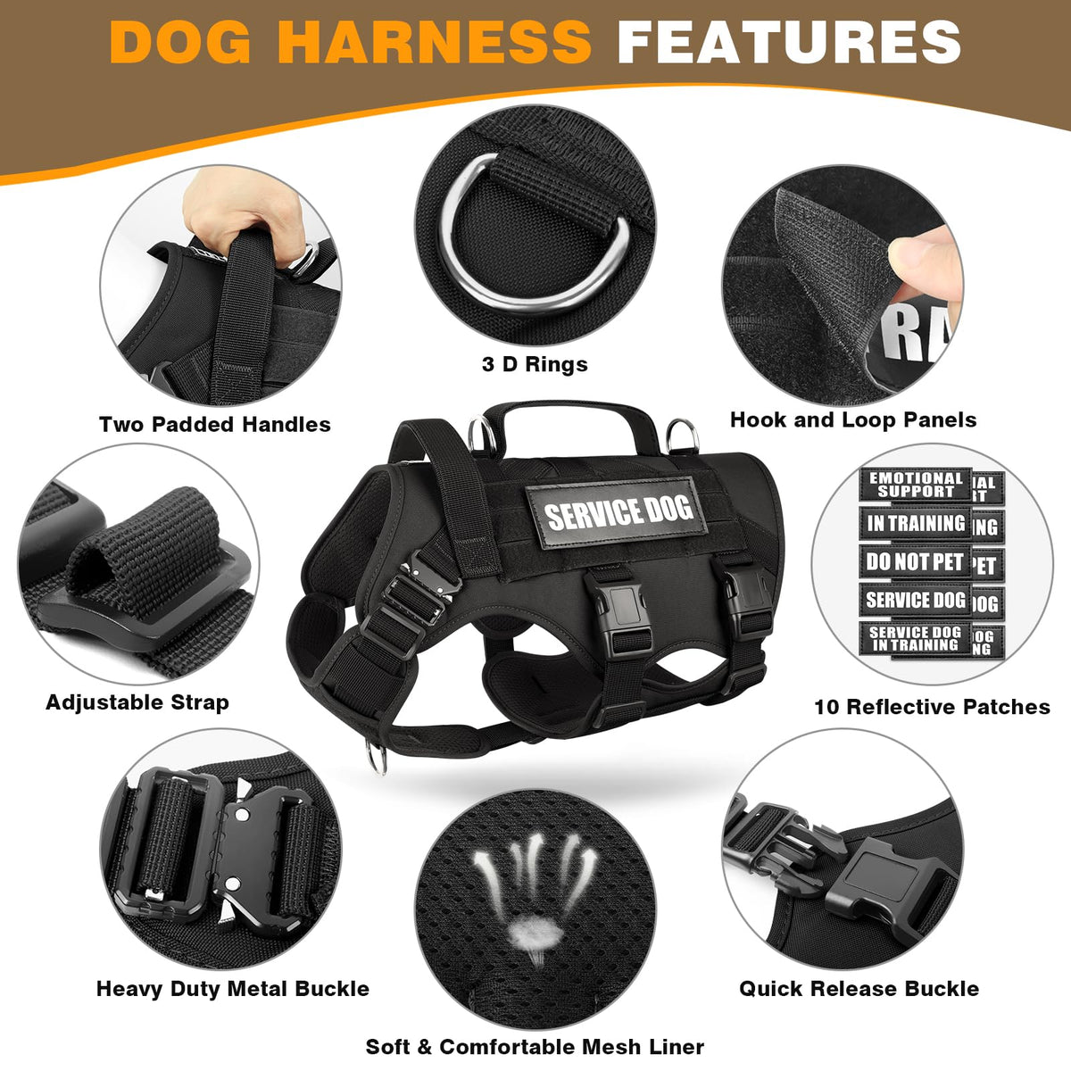 Service Dog Vest Harness for Large Dog (Large / Black)