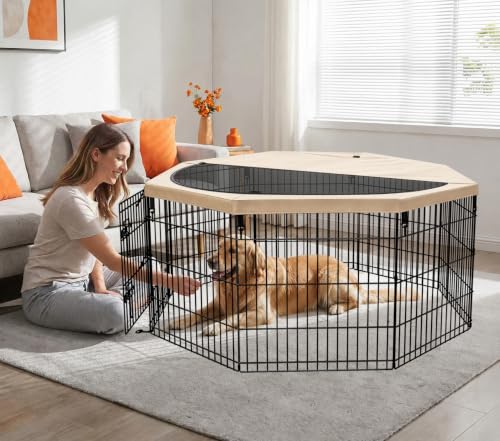 Foldable Metal Dog Exercise Pen (Tan / 30''H)
