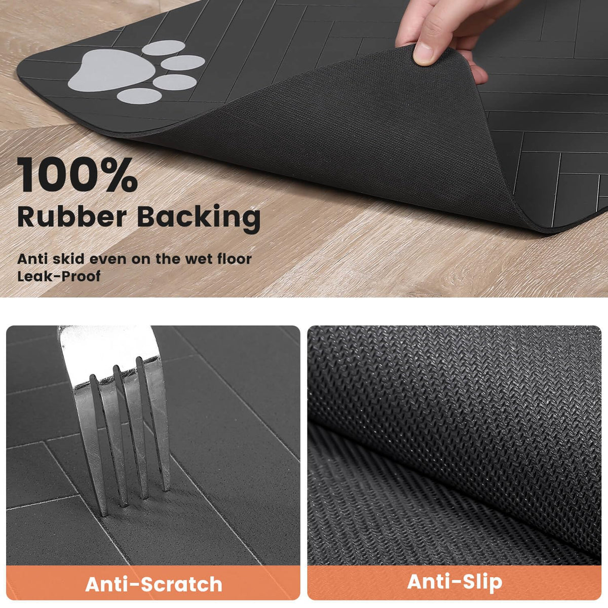 Pet Feeding Mat (Dark Gray / 32"L x 22"W)