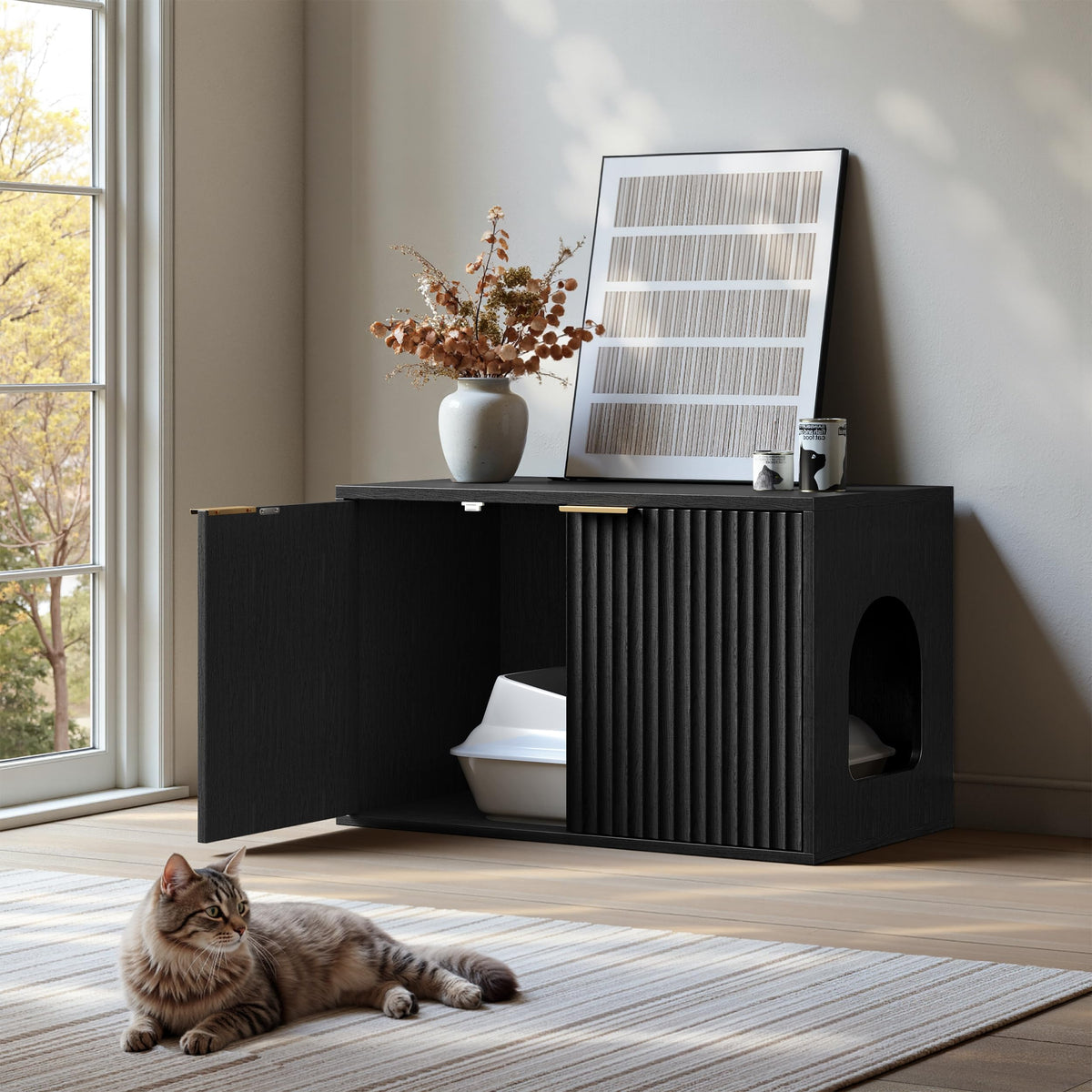 31.5" Cat Litter Box Enclosure Furniture (Black)