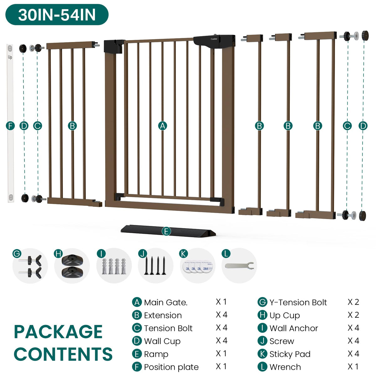 30 54" Extra Wide Baby Gate (Brown / 30"-54" W x 30.5" H)