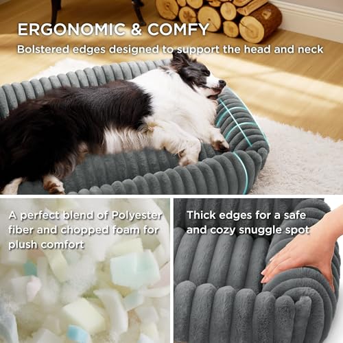 ComfyFleece® Cute Dog Beds Large Sized Dog Washable (36.0"L x 27.0"W x 8.0"Th / Warm Grey)