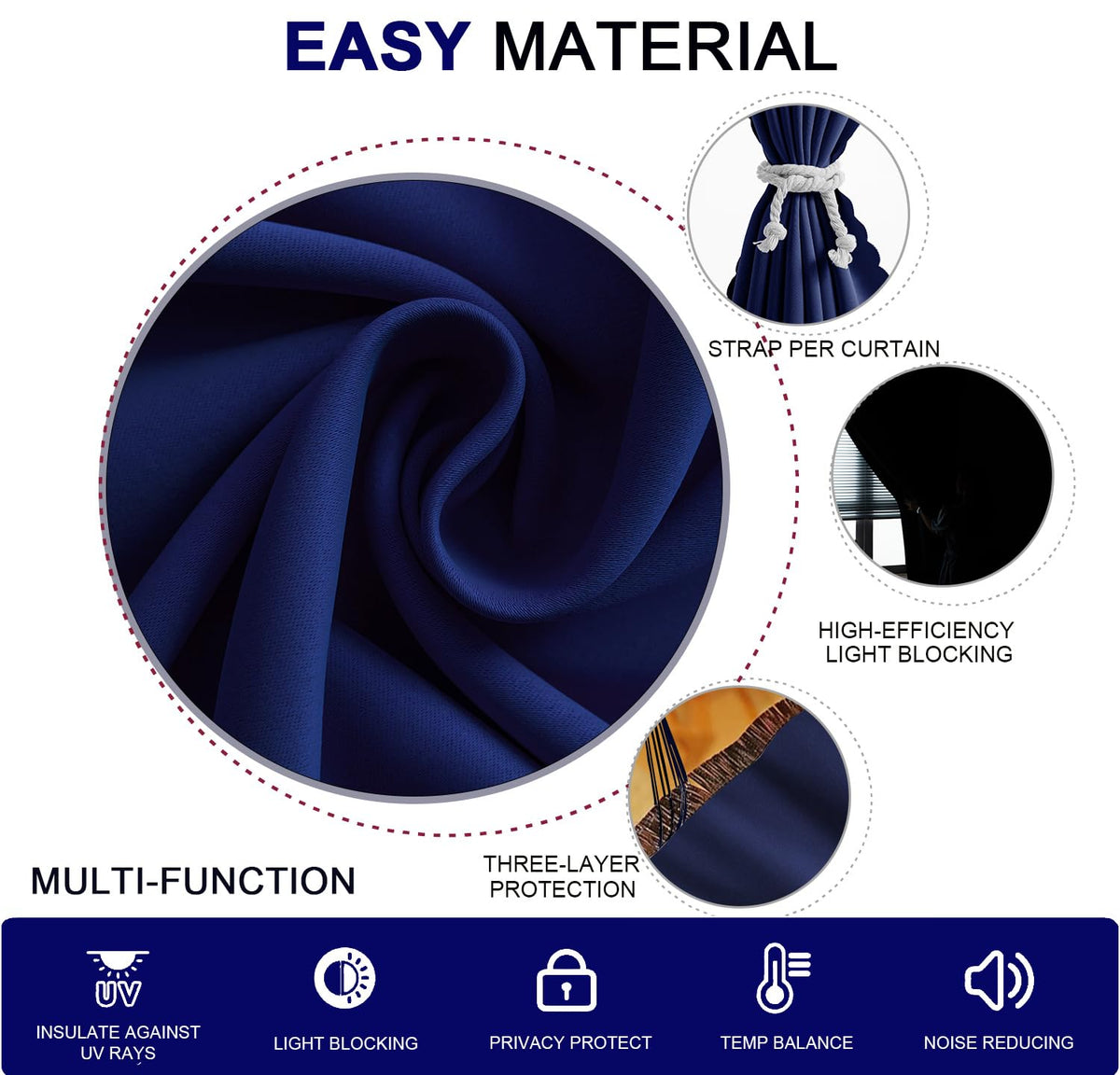 Self Adhesive Curtains (71"W x 72"L (Pack of 1) / Navy Blue)