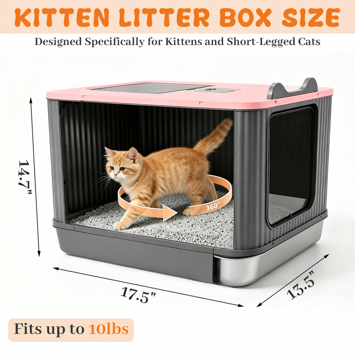 Stainless Steel Cat Litter Box Enclosed (Pink)