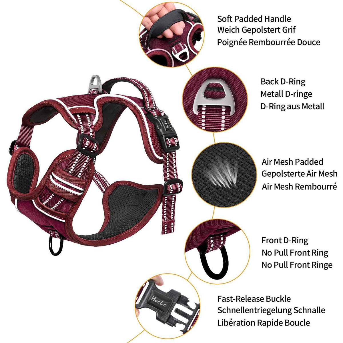 Dog Harness for Small Dogs No Pull Dog Vest Harness for Small Dog with Soft Padded Handle Reflective for Outdoor Training (S / Burgundy Red)