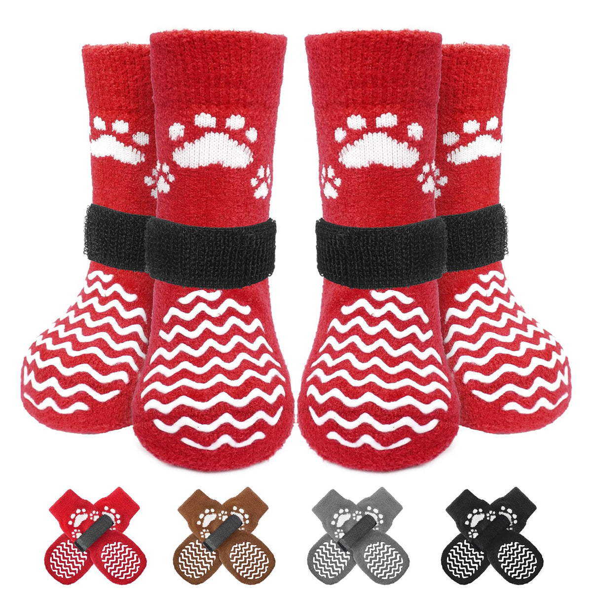 Anti Slip Dog Socks to Prevent Licking Paws for Hot Pavement (Thick Red / Medium)