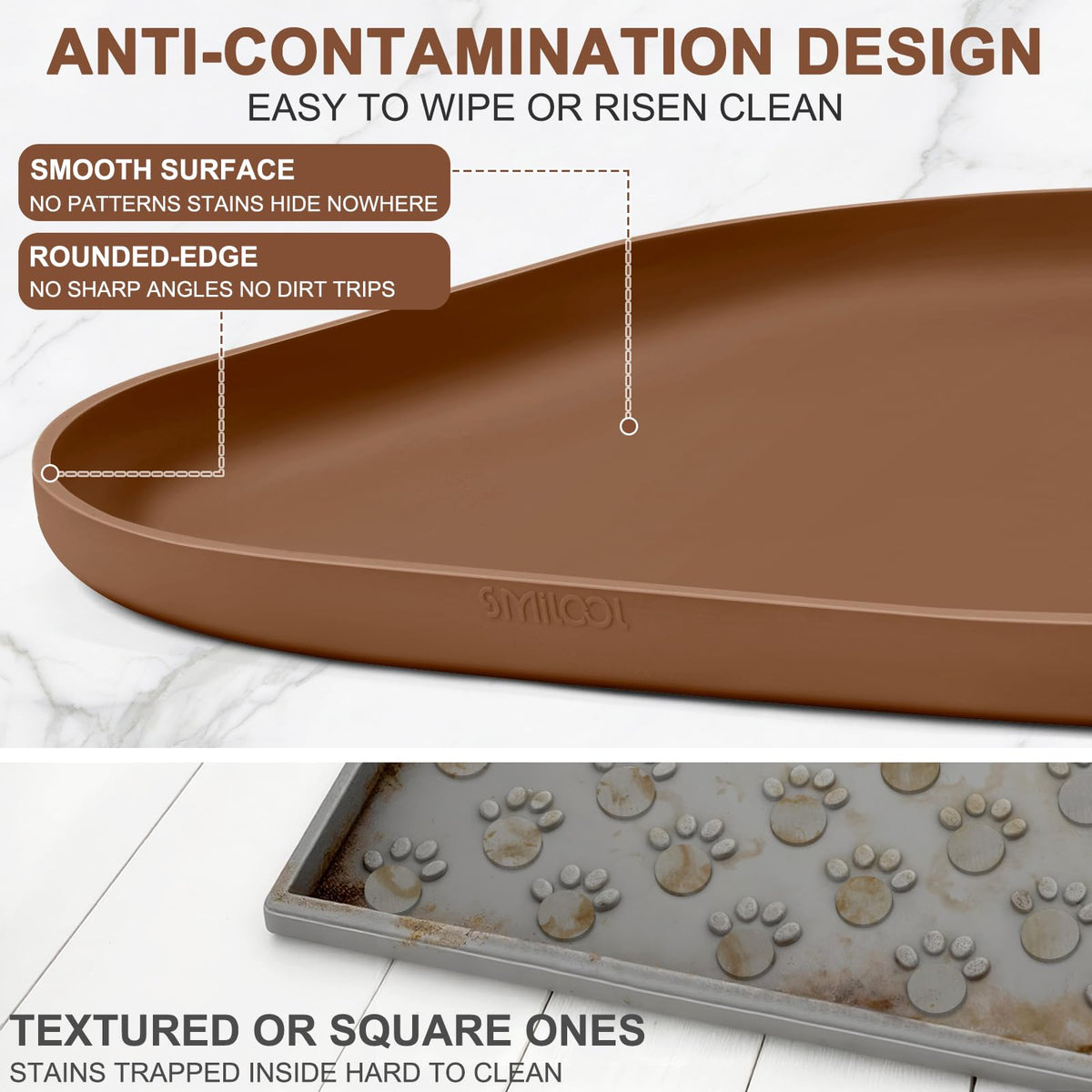 Waterproof Silicone Pet Food Mat with Raised Edge for Dog & Cat (Brown / 24"L x 16"W)