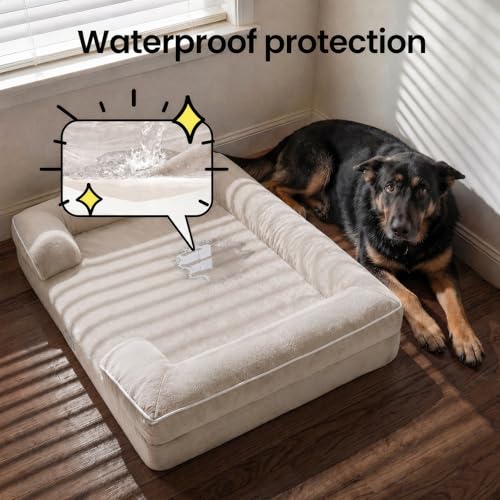 Orthopedic Extra Large Dog Bed Couch (44" x 29" x 7" / 04-Beige)