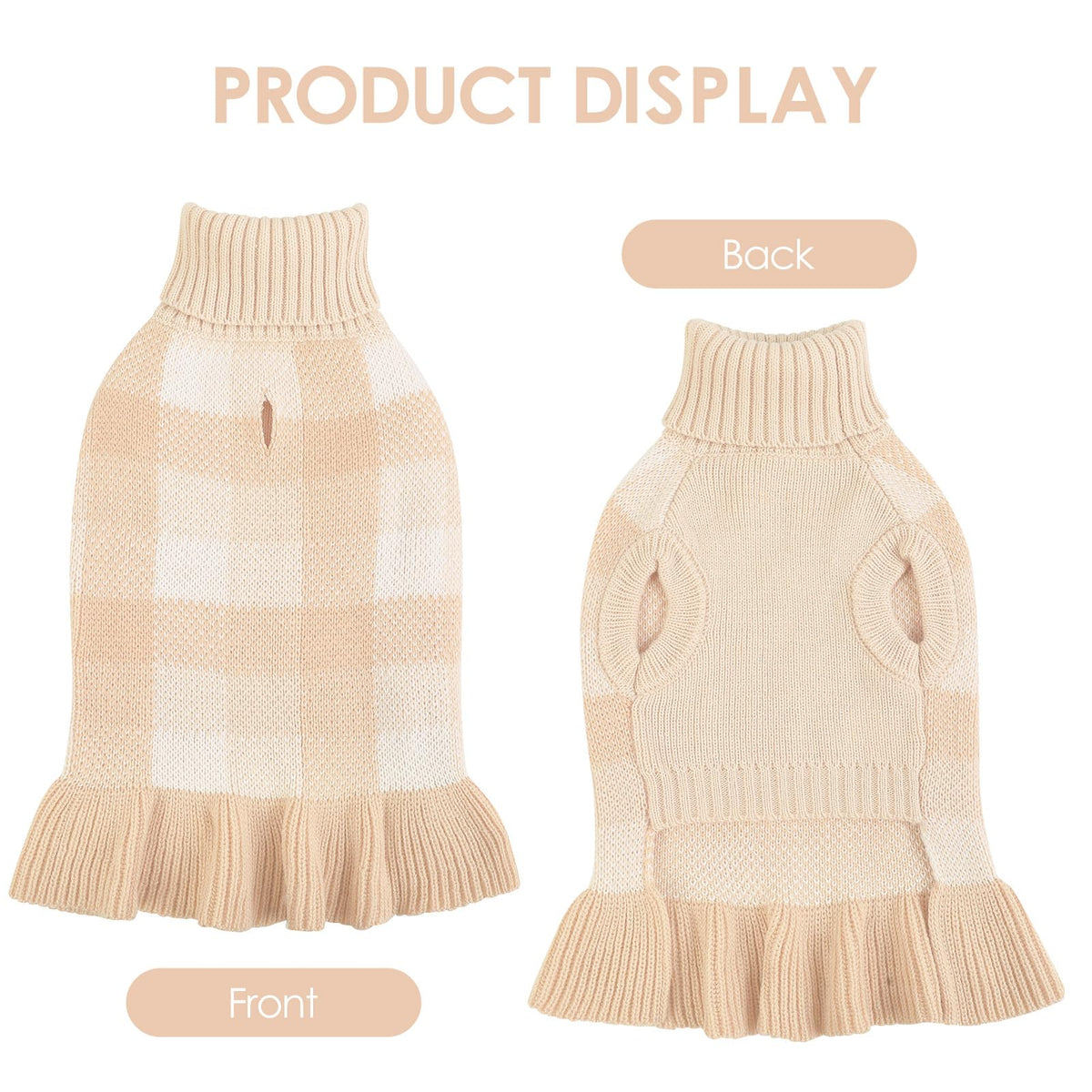 Dog Sweater Dress Plaid Knitwear for Large Dogs Girl Christmas Clothes (Beige / XXX-Large)