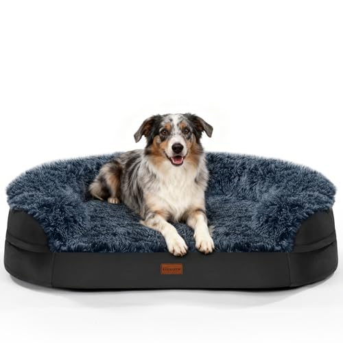 Fluffy Orthopedic Dog Beds for Large & Extra Large Dogs (Black / 41.0"Lx32.6"Wx7.6"H)