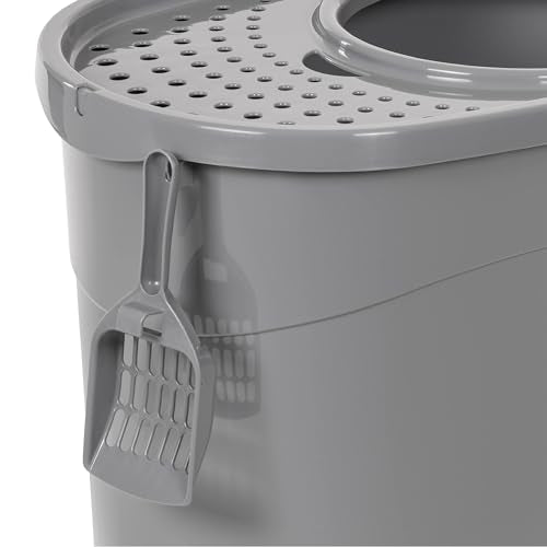Large Cat Litter Box with High Sides (Grey / Top Entry)