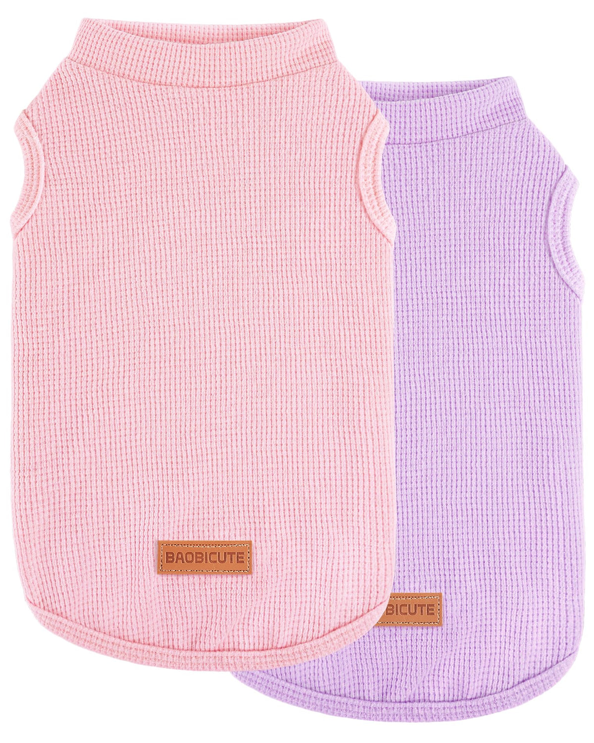 2Pack Dog Shirts Lightweight Waffle Dog Shirt for Small Dogs Sleeveless Dog Shirt for Small Medium Boy Girl Dogs Cozy & Breathable Pet Vest (L(Back: 15.7", Chest: 20.5", 13.2-19.8lbs) / Light Pink+Light Purple)