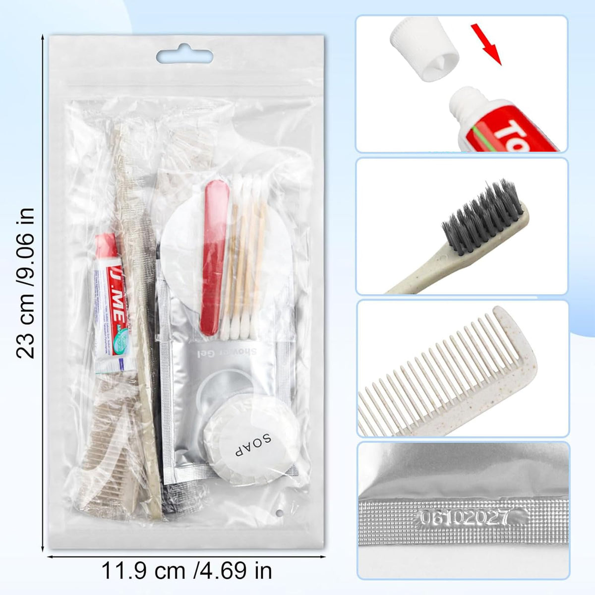 Travel Size Toiletries Bulk Personal Hygiene Kits for Homeless (7 Inch)