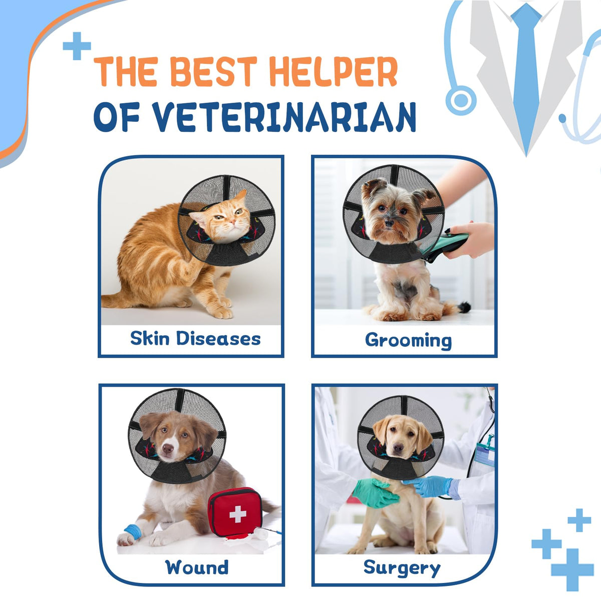 Dog Cone Collar Soft to Stop Licking Surgery Recovery Alternative (Colorful / L(Depth: 9.8in, Girth: 13.9-17.3in))