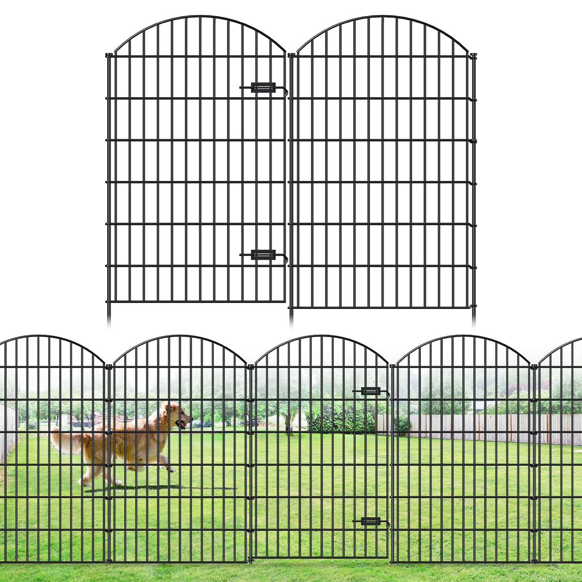 Metal Garden Fence with Gate 48 in x 20.3 ft (48"Hx20.3ft (Gate+7Panels))