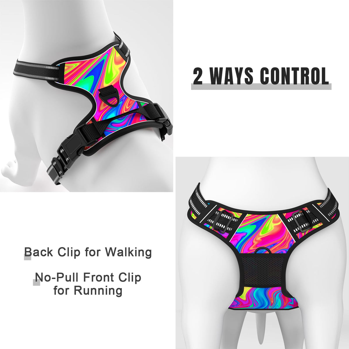 No Pull Dog Harness (Abstract Rainbow Art / Large)
