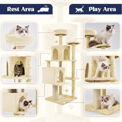 58.5inch Large Cat Tree Tower Condo for Indoor Cats (58.5in / Beige Almond)