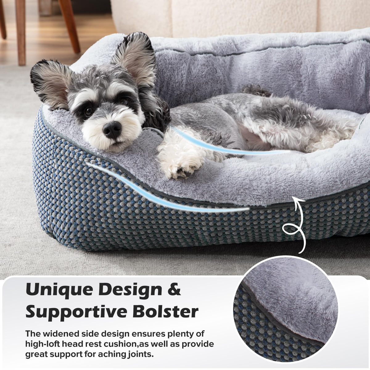 Small Dog Bed Orthopedic Warming Soft Calming Sleeping Durable with Anti (S PLUS (25"x21"x8") / Navy)
