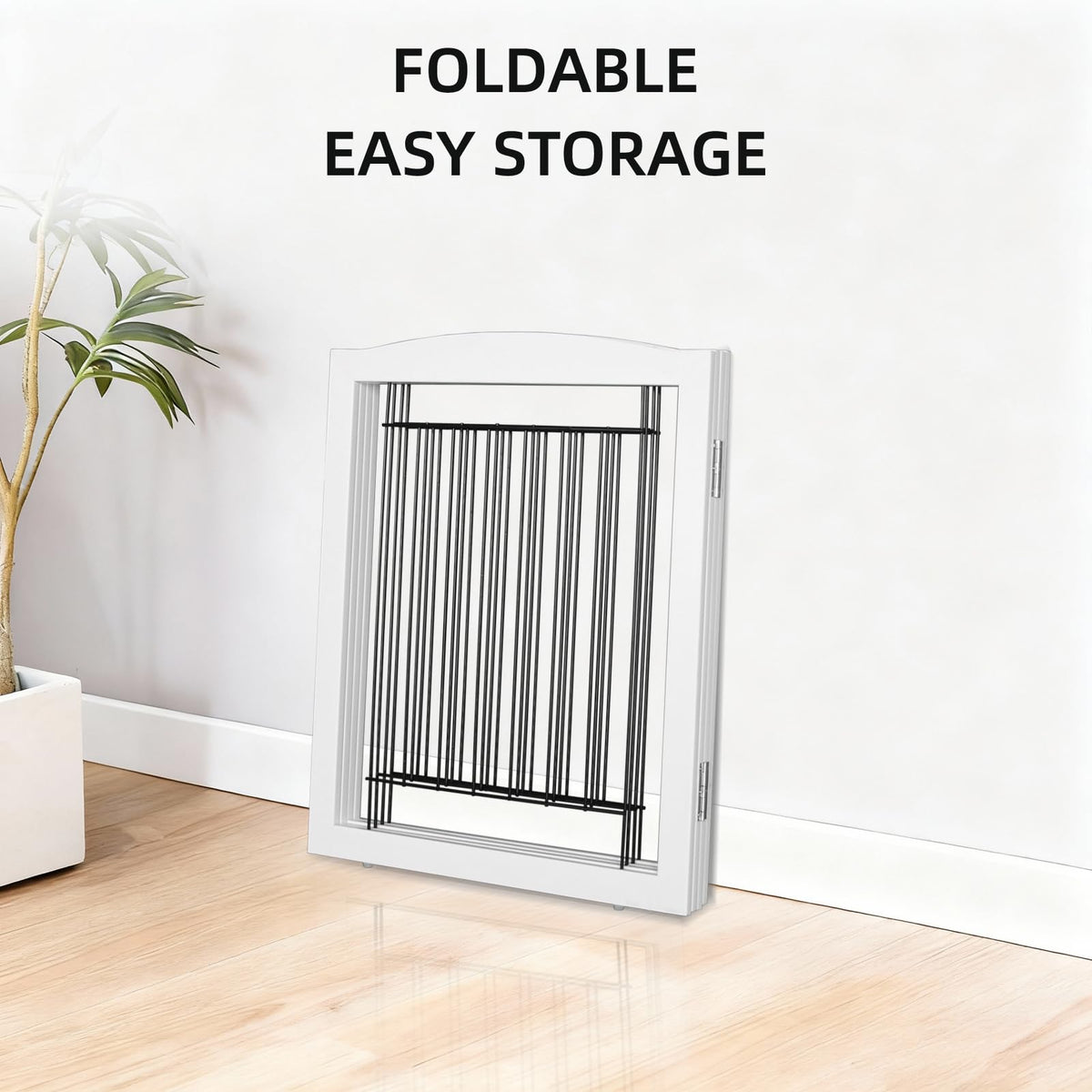 Freestanding Foldable Dog Gate for House Extra Wide Wooden White Puppy Gate Stairs Dog Gates Doorways Tall Pet Gate 3 Panels Pet Fence (White / 【3 Panels】60''w x 32''h)