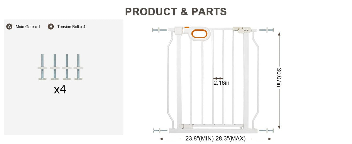 Small Narrow Baby Gate for Stairs 23.8 (White / 23.8-28.3inch)
