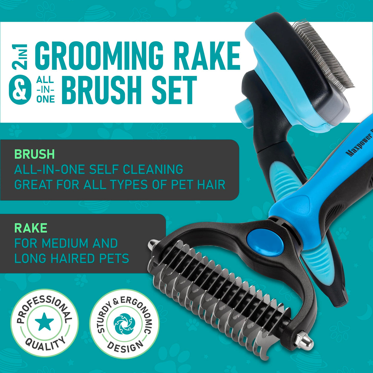 Dog Rake and Brush Set for Shedding (A - Rake & Brush (Best Value) / Large)