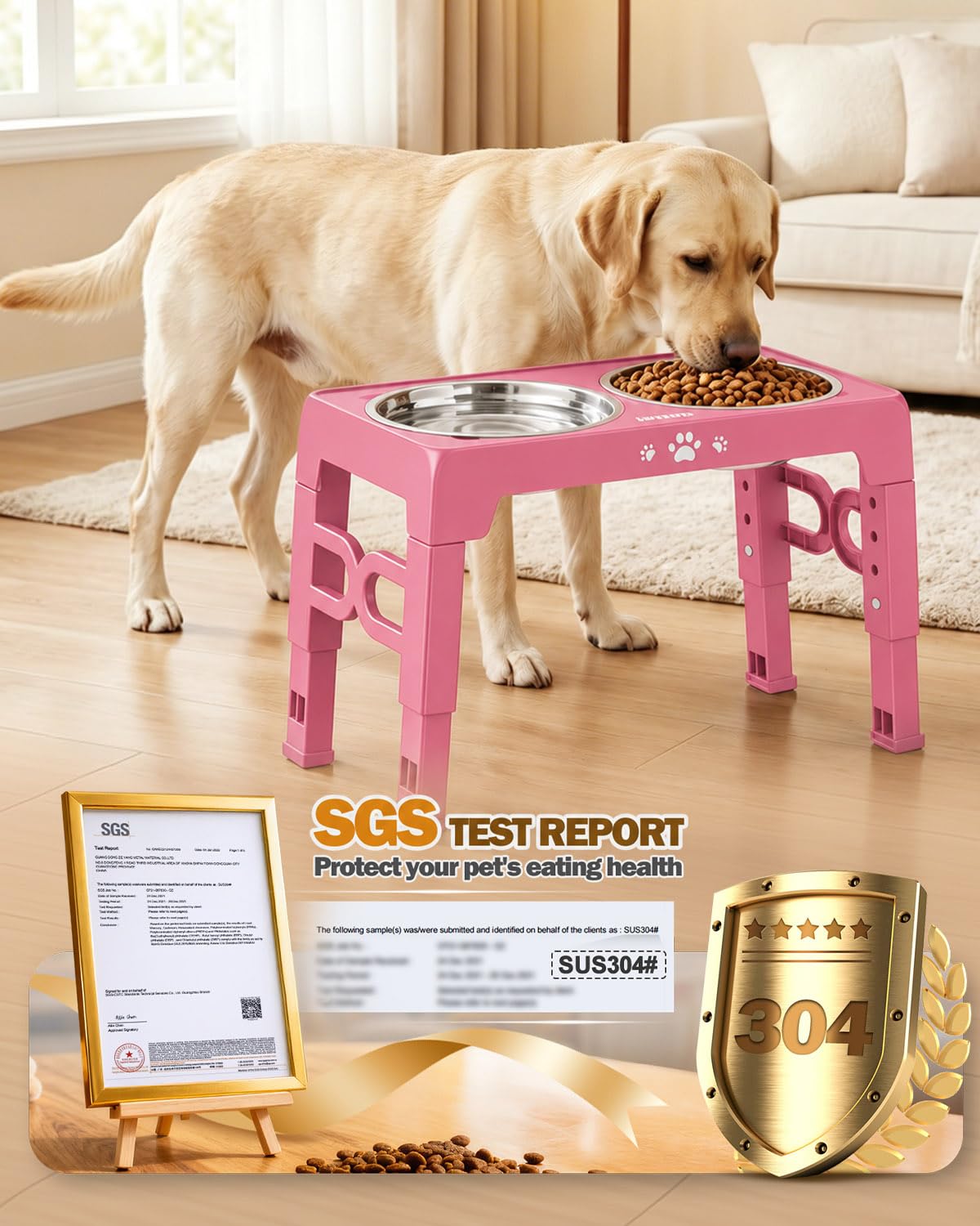 Elevated Dog Bowls for Medium Large Size Dogs (Pink / Medium Large)
