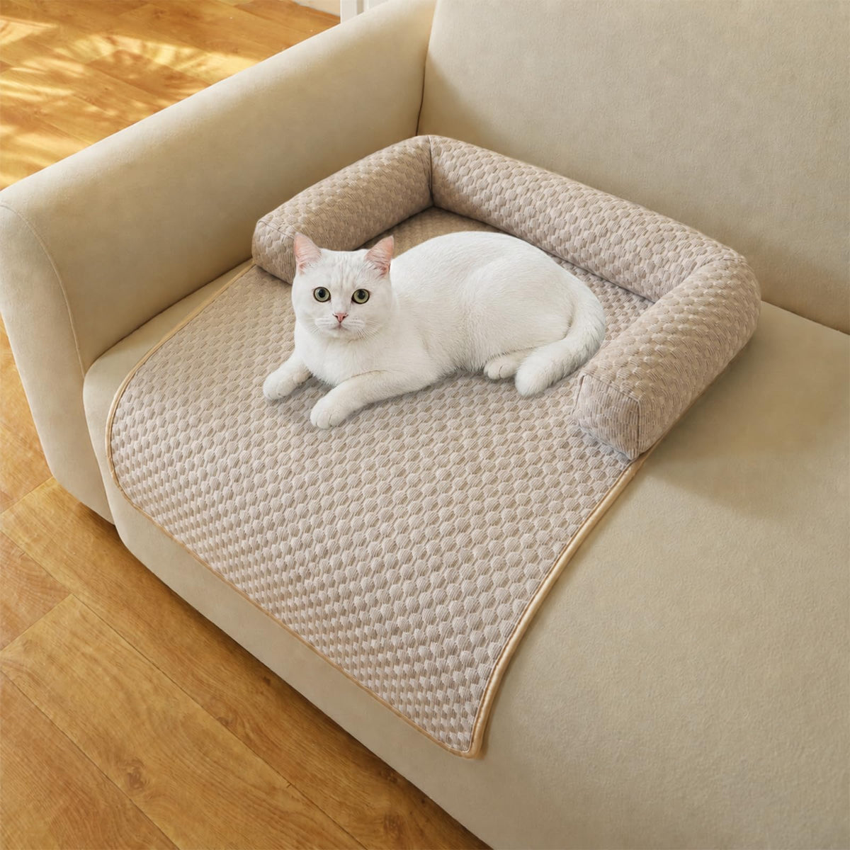Cooling Pet Bed Mats with Neck & Head Support (Cooling-Khaki / Small(31.5"Lx23.62"Wx5.91"Th))