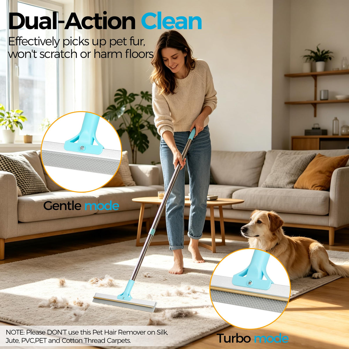 Carpet Rake for Pet Hair Removal Tool (Blue)