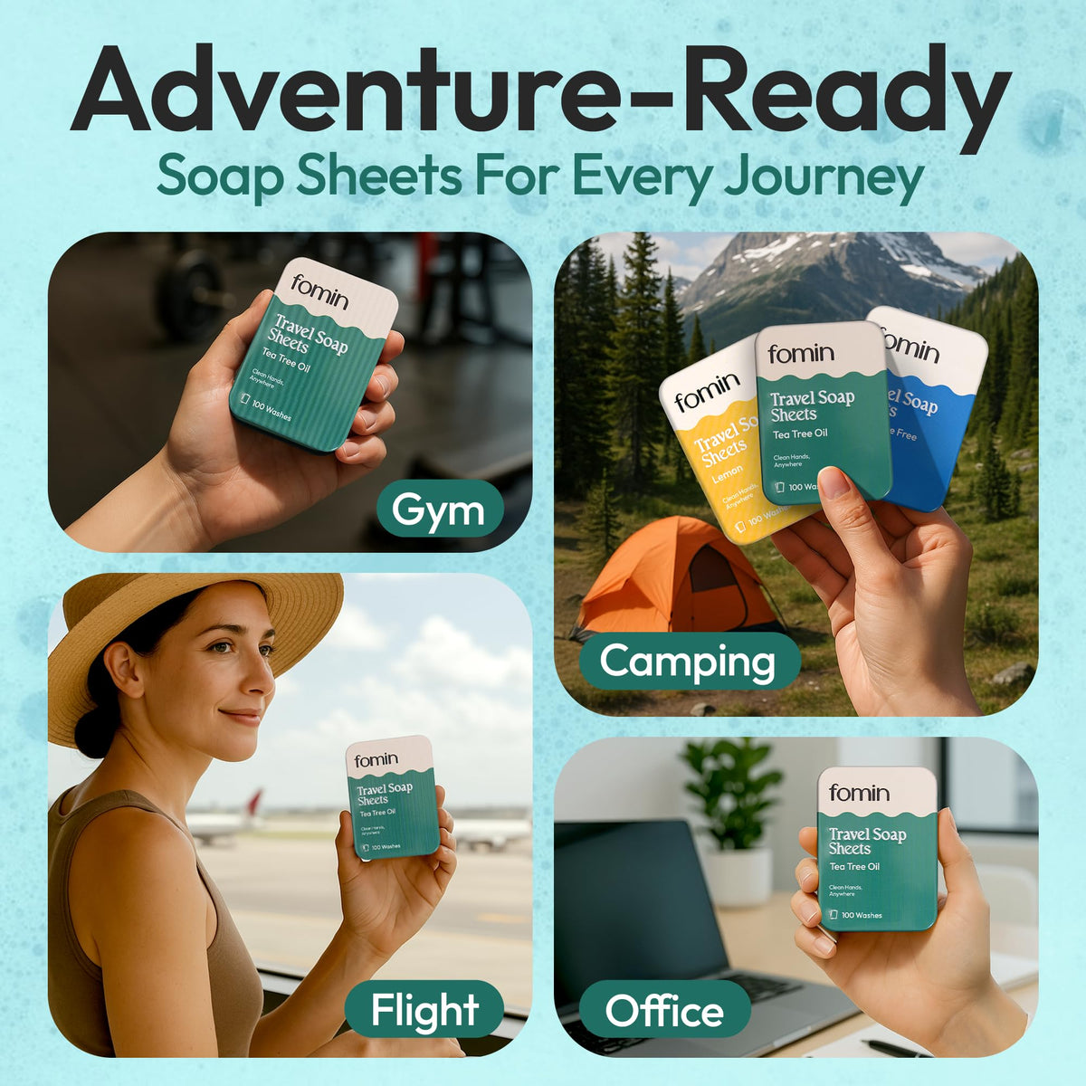 Paper Soap Sheets Tin for Traveling (Tea Tree (Pack of 3))