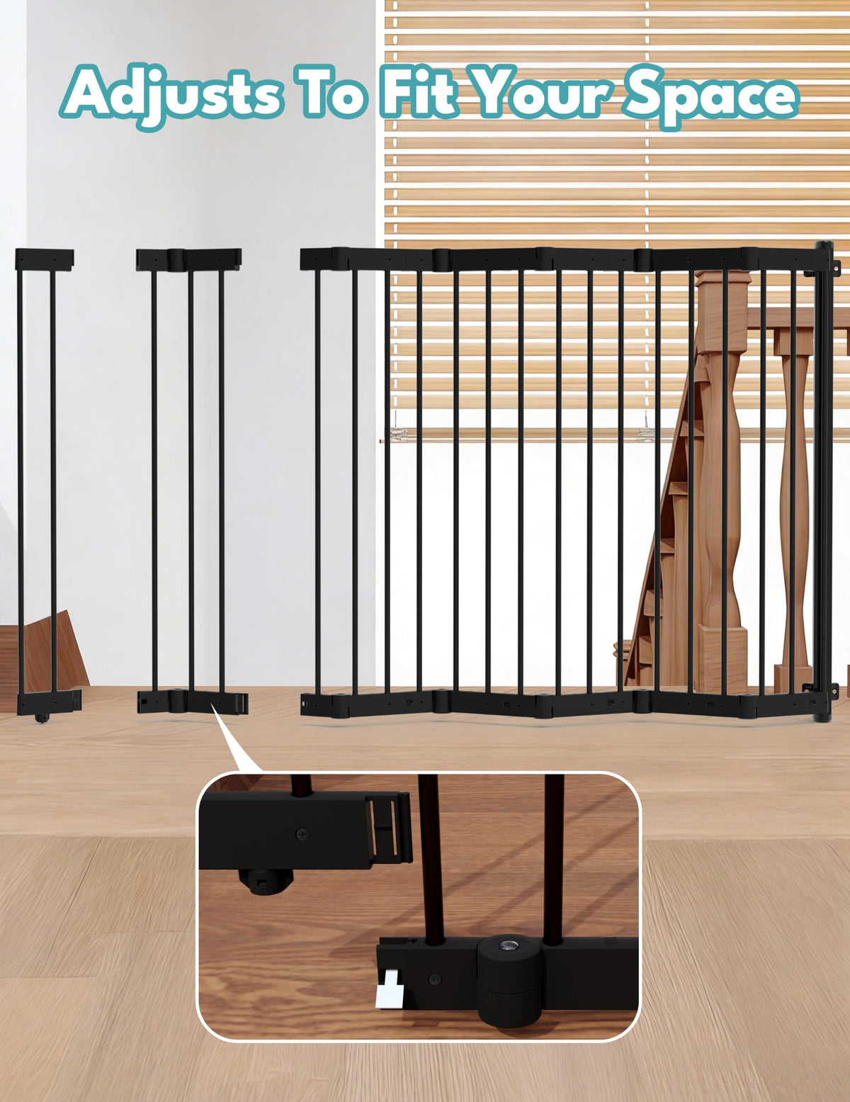 Retractable Safety Gate (Black / 38" Wide, 36" Tall)