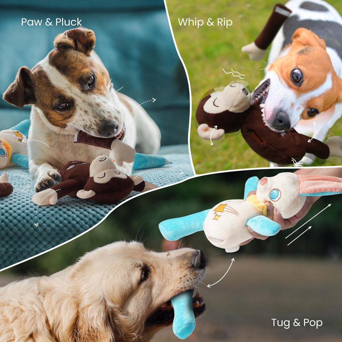 Tearable Pull Rip Apart Dog Toys with Squeaker & Crinkle (Tearable Bundle)